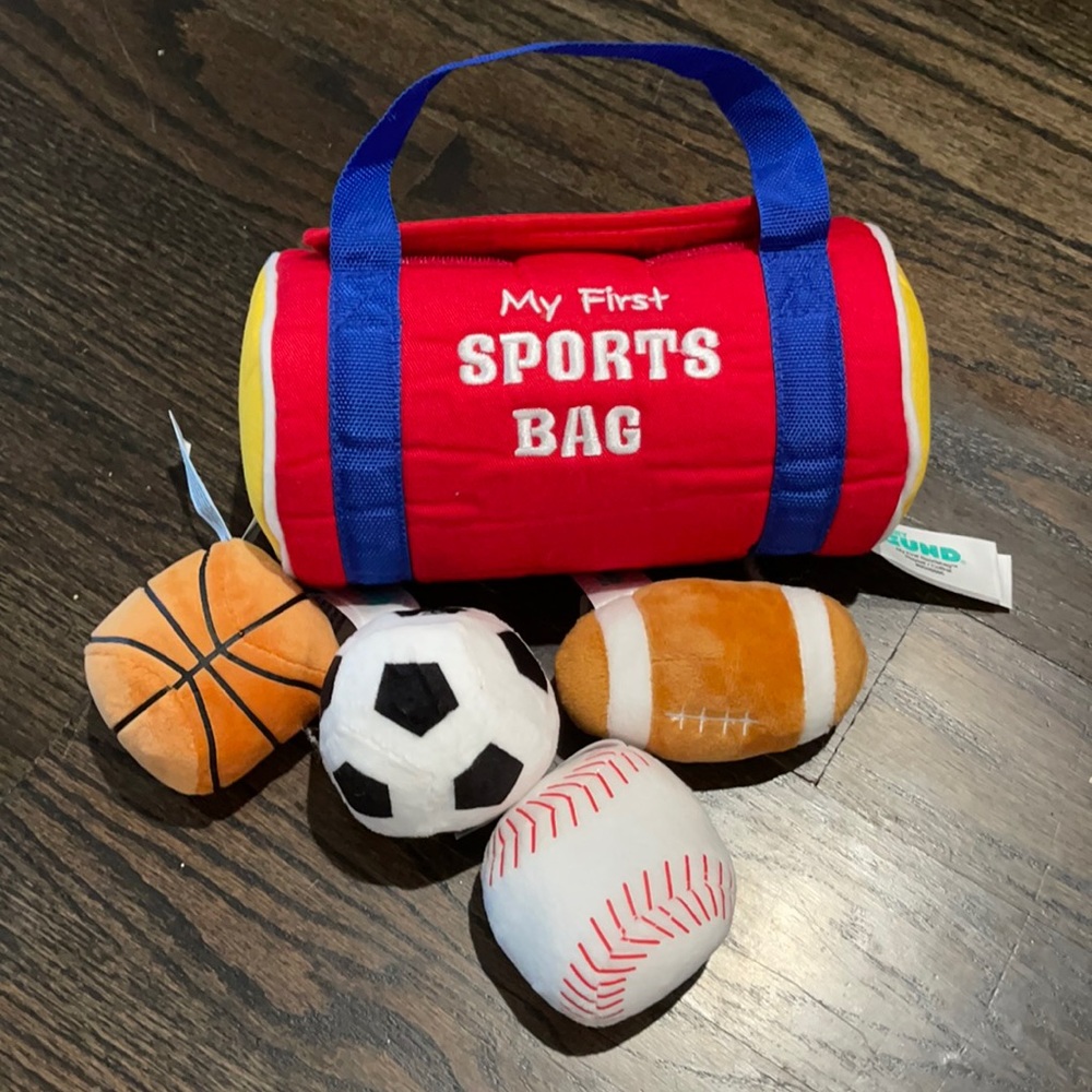 Gund My First Sports Bag Plush Toy Set - Red, Blue, Yellow, Orange, White, Brown